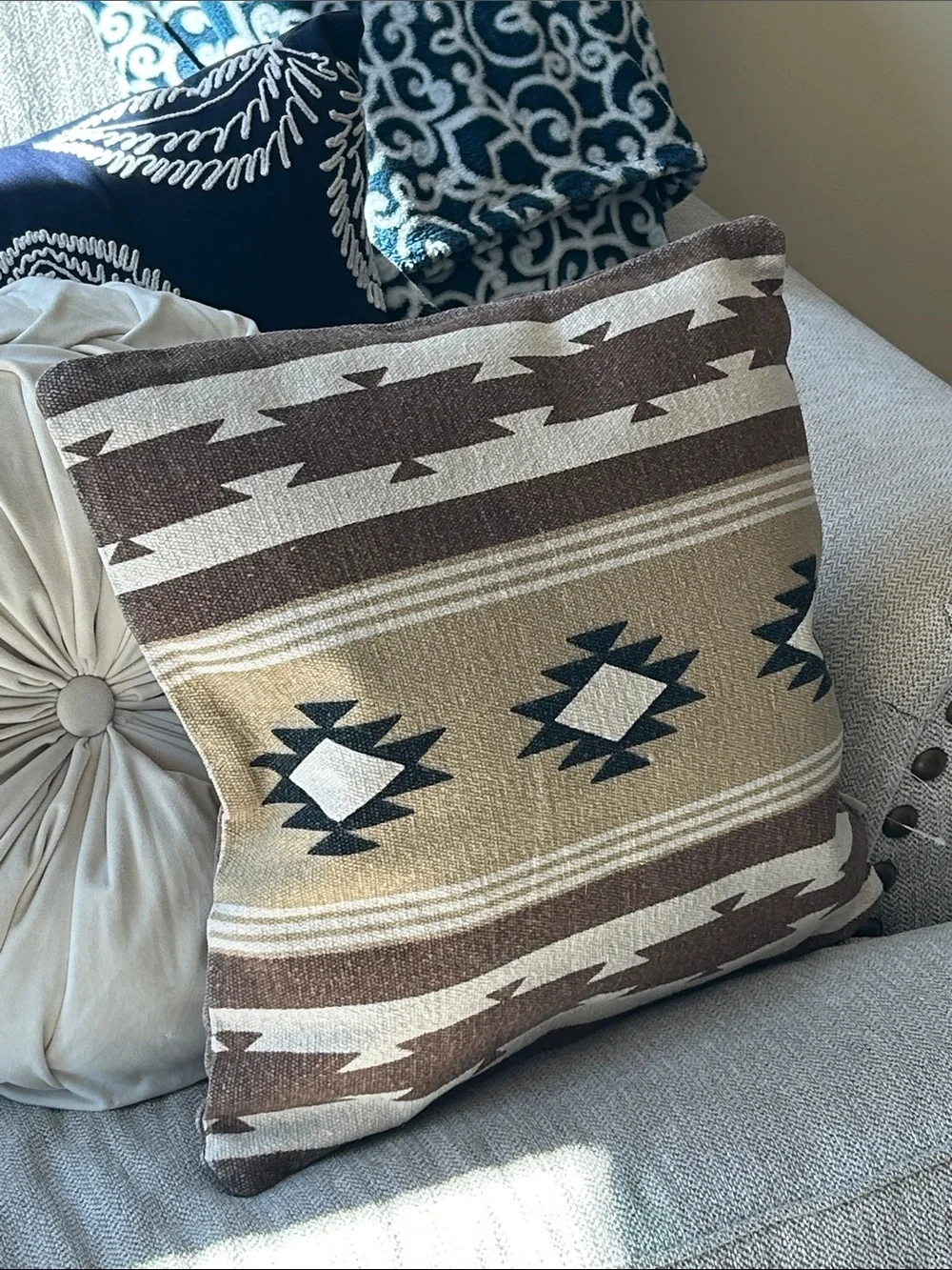 NEW! Southwestern Geometric Aztec Western Print Throw Accent Pillow Brown & Tan